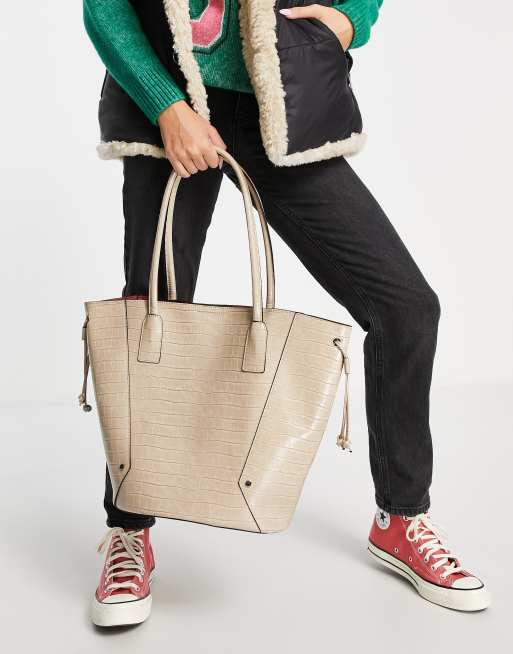 Bolso tote grande color piedra estructurado de Topshop