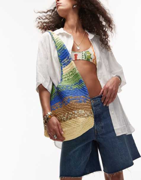 Bolso tote grande verde con diseño degradado de rafia de Mango - view 1
