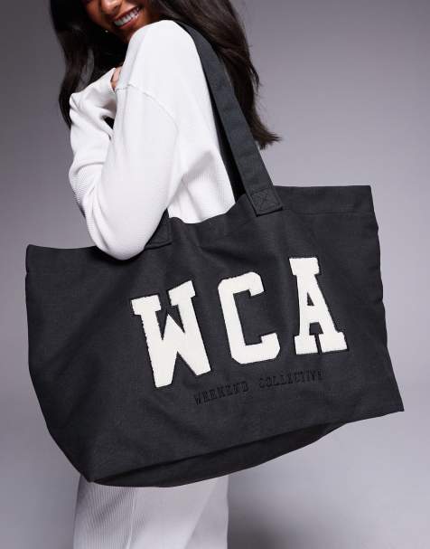 Bolso tote gris carbón lavado con estampado gráfico universitario de Weekend Collective - view 1