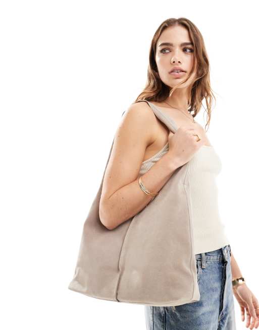 Bolso tote gris claro de ante de Mango
