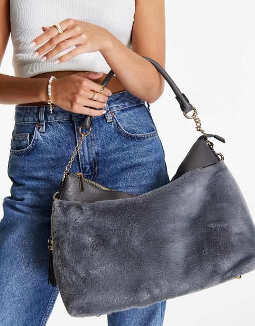 Bolso tote gris con ribete de piel sintética de Dune, 4 de 4