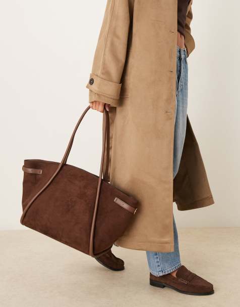 Bolso tote marrón chocolate con cinturón de antelina de ASOS DESIGN - view 1