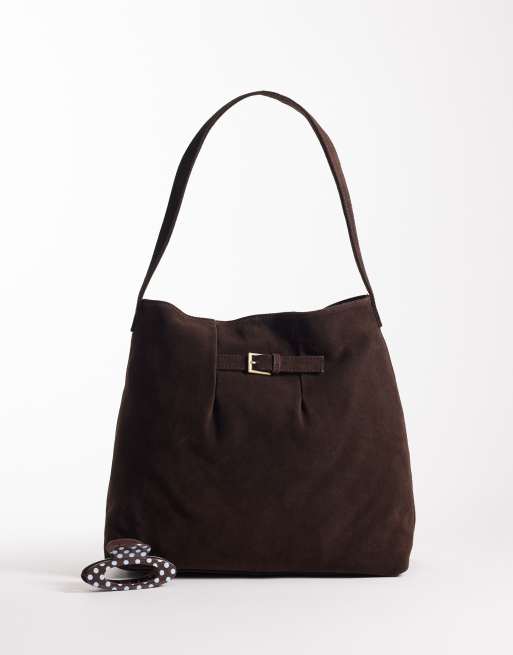 Bolso tote marrón chocolate de ante con detalle de hebilla de ASOS DESIGN, 2 de 4
