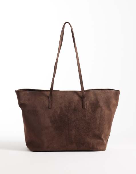 Bolso tote marrón chocolate de antelina de ASOS DESIGN - view 1