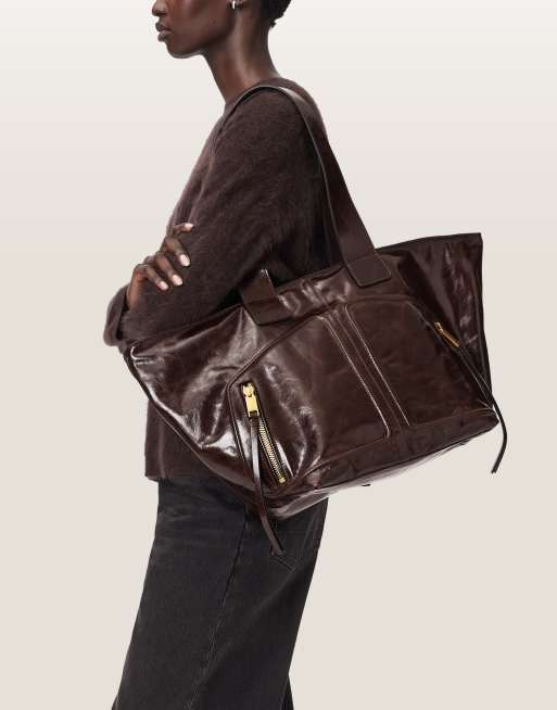 Bolso tote marrón coñac con detalle de cremallera Jean Rey de AllSaints, 4 de 4