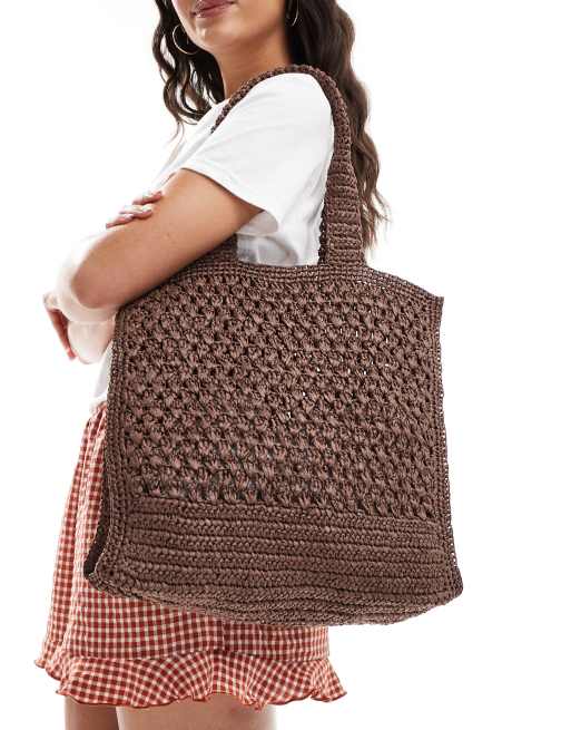 Bolso tote marrón de croché de Mango
