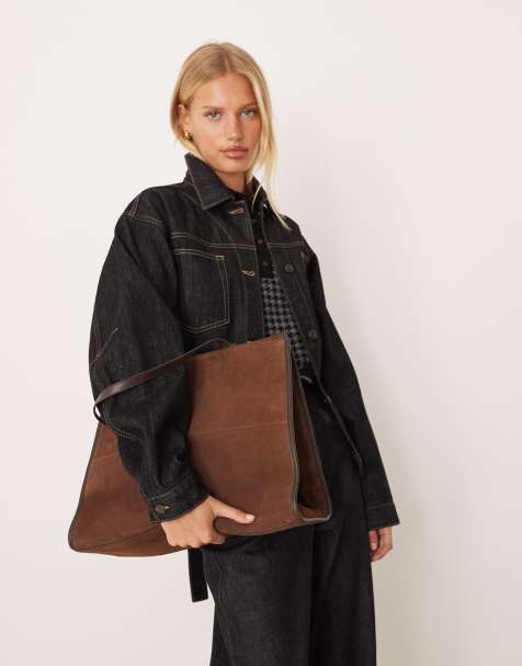 Bolso tote marrón oscuro estructurado de ante de Mango - view 1
