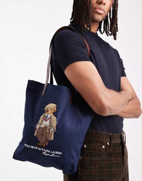 Bolso tote mediano azul marino con Polo Bear clásico de lona y cuero de Polo Ralph Lauren - view 1
