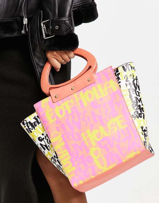 Bolso tote naranja con asa superior de House of Holland