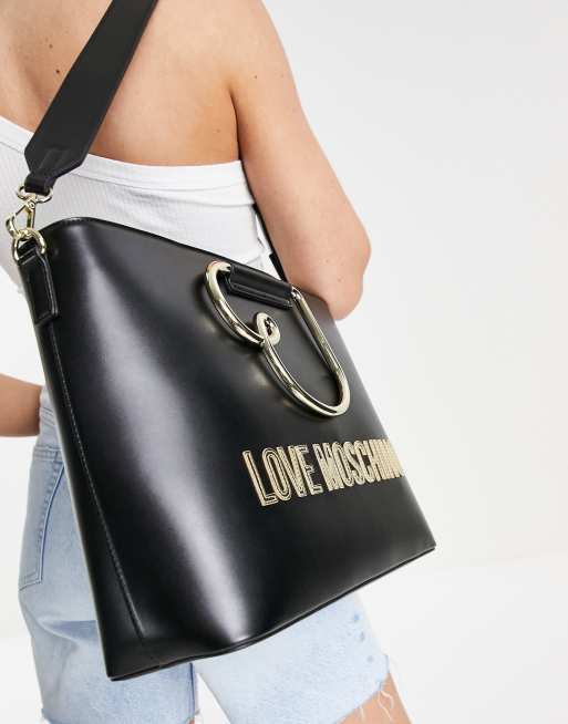 Bolso tote negro con asa en forma de corazón de Love Moschino, 4 de 4