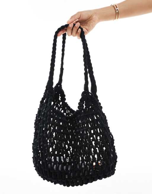 Bolso tote negro con asas retorcidas de macramé de ASOS DESIGN, 2 de 4