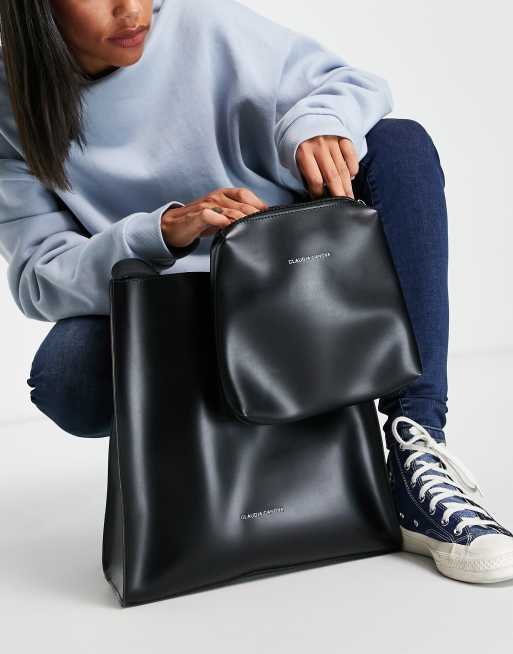 Bolso tote negro con correa bandolera ancha de Claudia Canova, 2 de 4
