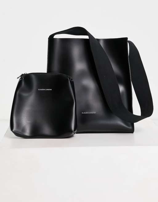 Bolso tote negro con correa bandolera ancha de Claudia Canova, 4 de 4