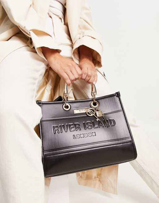 Bolso tote negro con diseño en relieve de River Island
