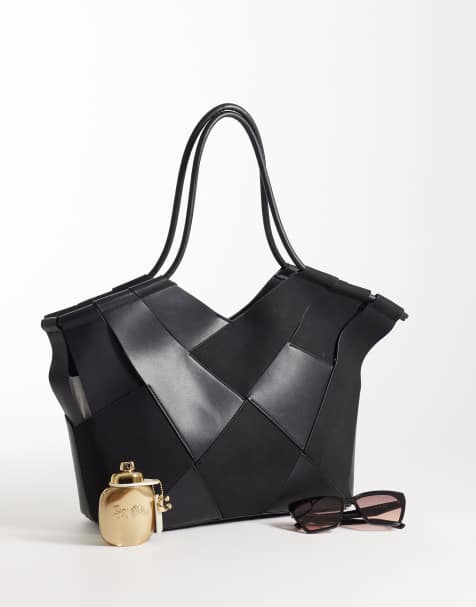Bolso tote negro con diseño entretejido de mezcla de antelina y cuero sintético de ASOS DESIGN - view 1