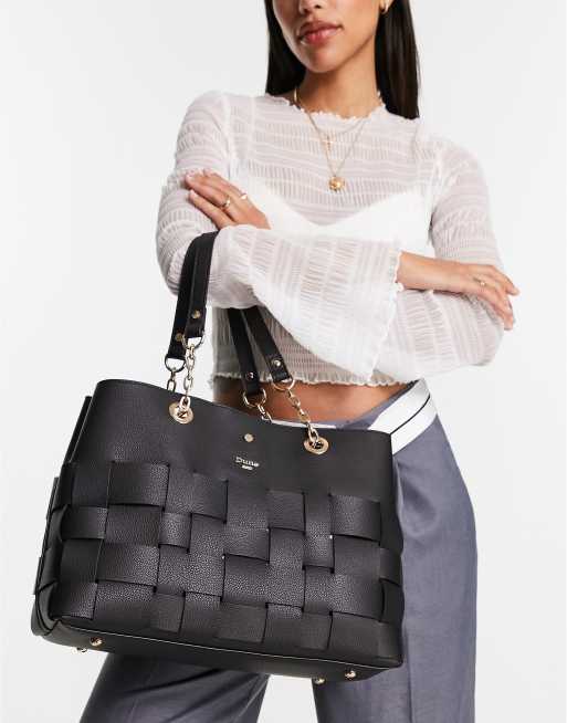 Bolso tote negro con diseño entretejido grande de Dune