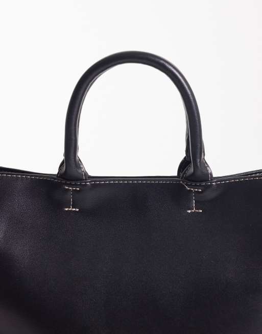 Bolso tote negro con dos asas y pespuntes en contraste de ASOS DESIGN, 3 de 4