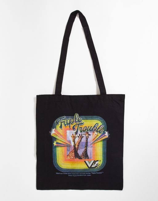Bolso tote negro con estampado de jirafas de Vintage Supply