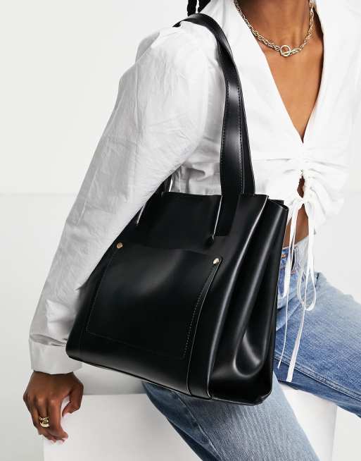 Bolso tote negro con laterales desplegables de ASOS DESIGN