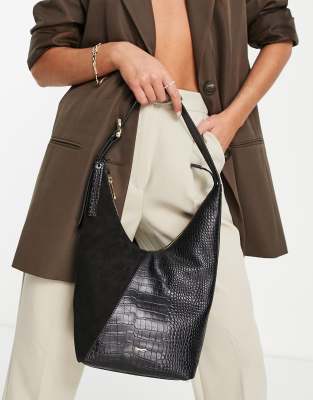 Bolso tote negro efecto cocodrilo de ante y cuero de Paul Costelloe