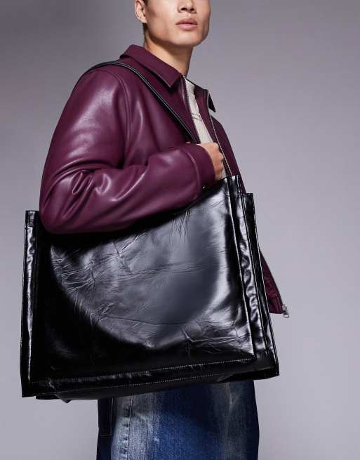 Bolso tote negro estructurado de cuero sintético efecto agrietado de ASOS DESIGN