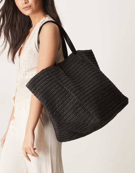Bolso tote negro extragrande de croché de paja de ASOS DESIGN - view 1