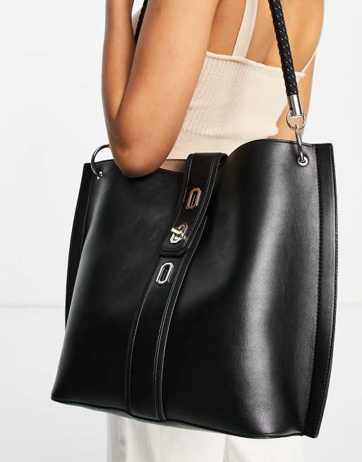 tote negro grande con cierre giratorio de | ASOS