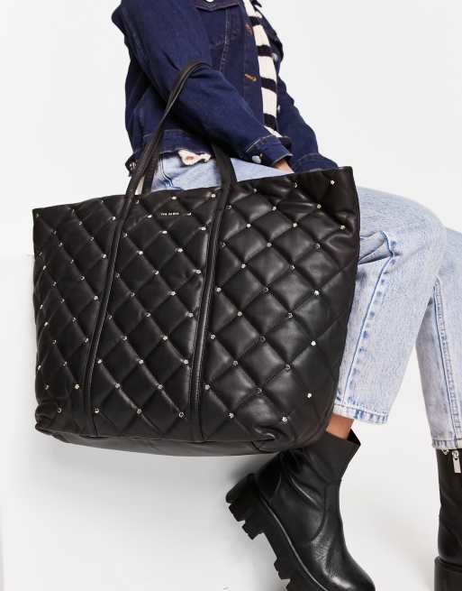 Bolso tote negro guateado con tachuelas de cuero Pascale de Totes, 4 de 4