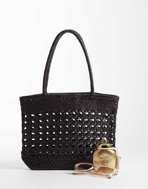 Bolso tote pequeño marrón chocolate de cuero entretejido de ASOS DESIGN, 2 de 4