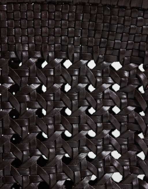 Bolso tote pequeño marrón chocolate de cuero entretejido de ASOS DESIGN, 3 de 4