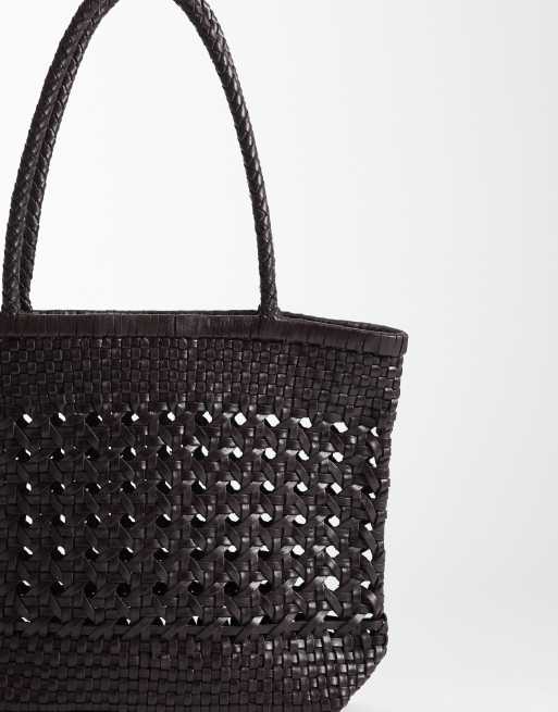 Bolso tote pequeño marrón chocolate de cuero entretejido de ASOS DESIGN, 4 de 4