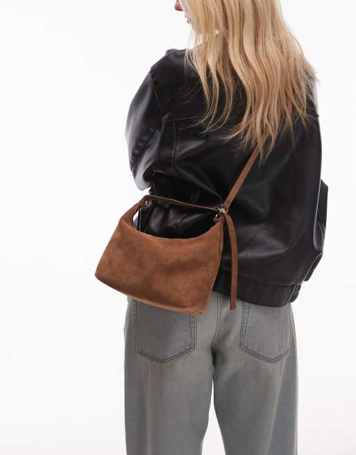Bolso tote pequeño marrón con correa bandolera desmontable de ante de ARKET, 3 de 4