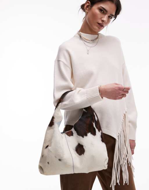 Bolso tote pequeño marrón con estampado de vaca y acabado efecto pelo de cuero de & Other Stories, 3 de 4