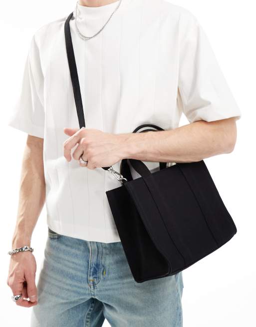 Bolso tote pequeño negro con diseño estructurado de lona de FhyzicsShops DESIGN