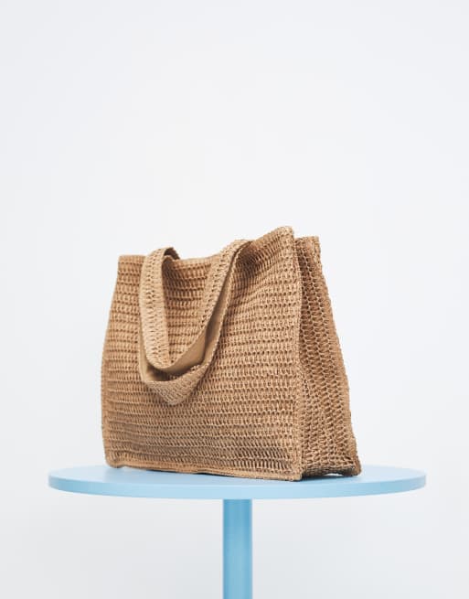 Bolso tote playero de hombro beis de paja de South Beach, 3 de 7