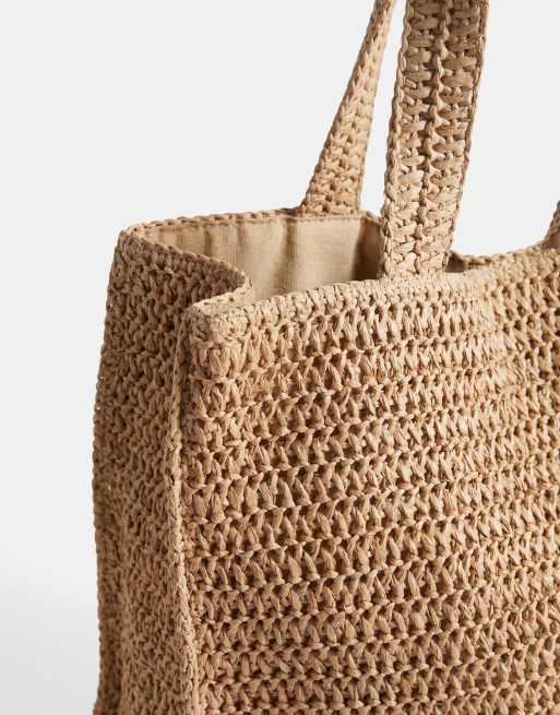 Bolso tote playero de hombro beis de paja de South Beach, 7 de 7