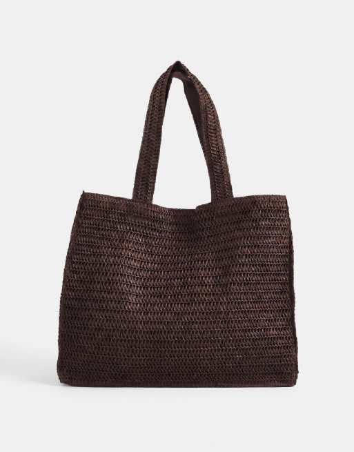 Bolso tote playero marrón chocolate de paja de South Beach, 5 de 8