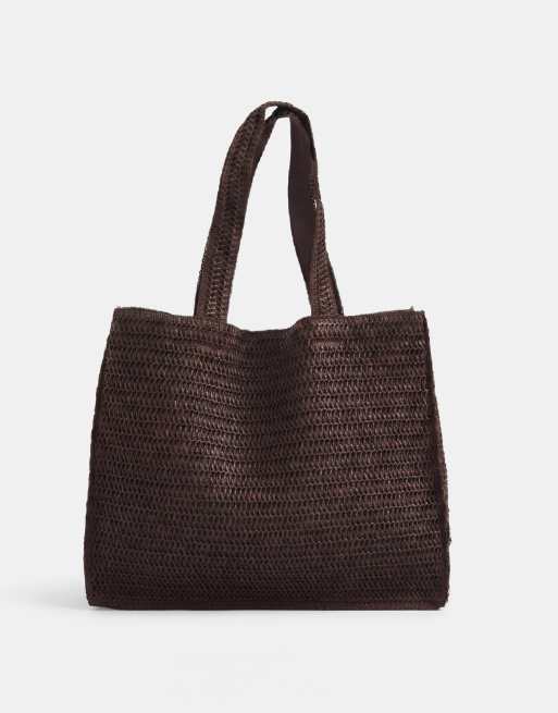 Bolso tote playero marrón chocolate de paja de South Beach, 7 de 8