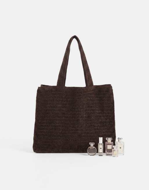 Bolso tote playero marrón chocolate de paja de South Beach, 8 de 8