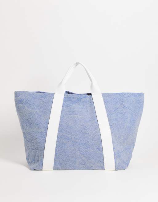 Bolso tote vaquero extragrande de tejido grueso con asas en contraste de ASOS DESIGN