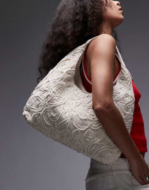 Bolso tote vaquero pequeño blanco con patrón floral en relieve de & Other Stories - view 1
