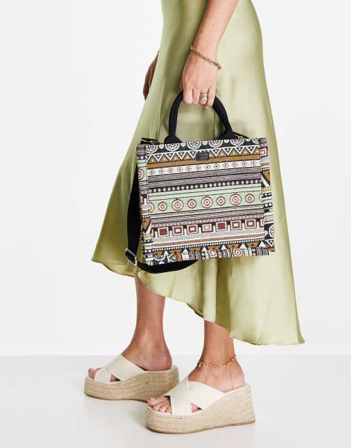 Bolso tote verde con estampado azteca pequeño de Nali