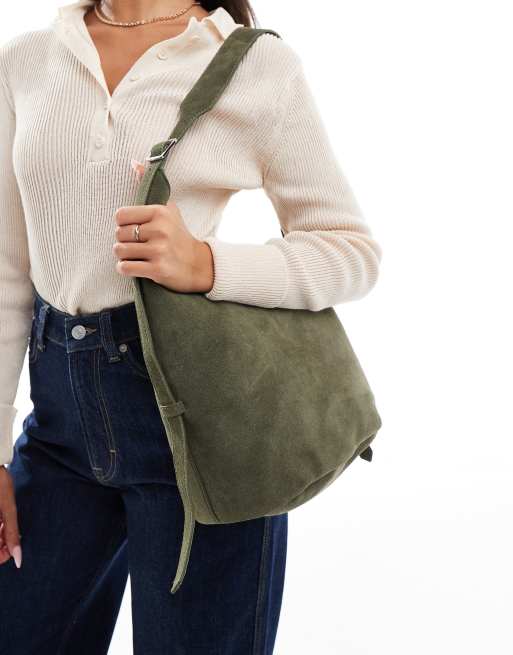 Bolso tote verde oliva asimétrico con hebilla lateral de ante de ASOS DESIGN, 3 de 4