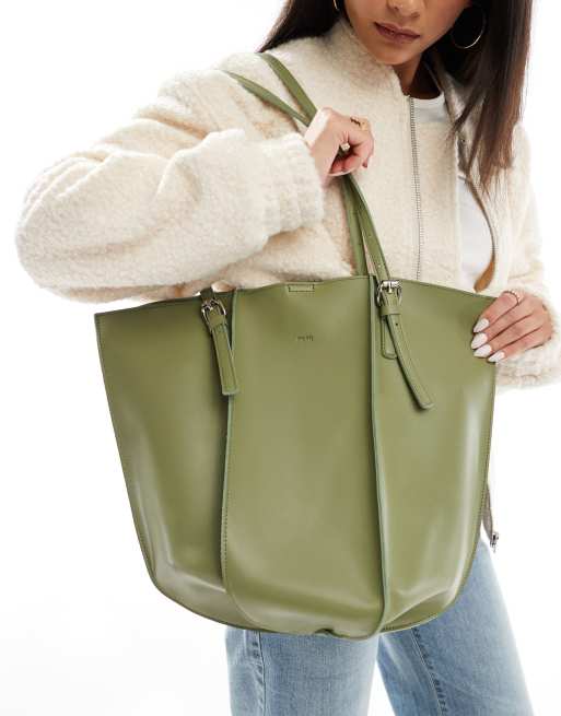 Bolso tote verde oliva con pliegues de PASQ, 4 de 4