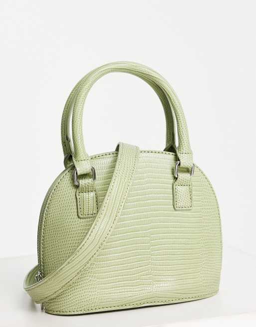 Bolso verde salvia estilo bolera de efecto lagarto con asa superior y correa extraíble tipo bandolera de ASOS DESIGN