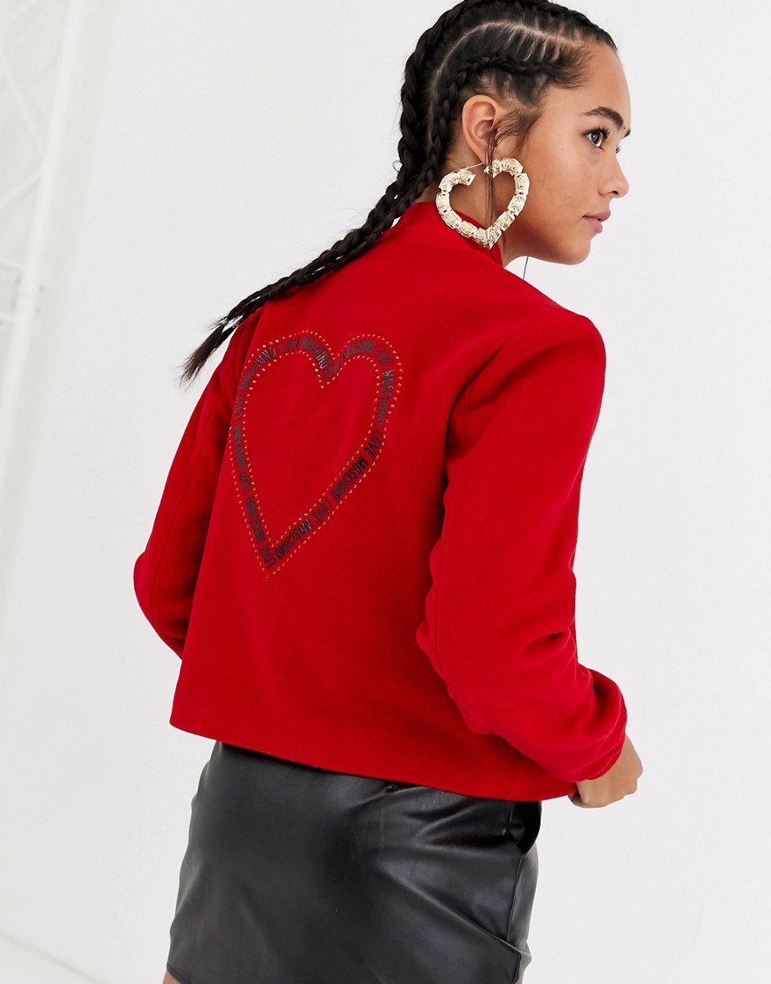 фото Бомбер на основе шерсти с блестящим сердцем love moschino-красный