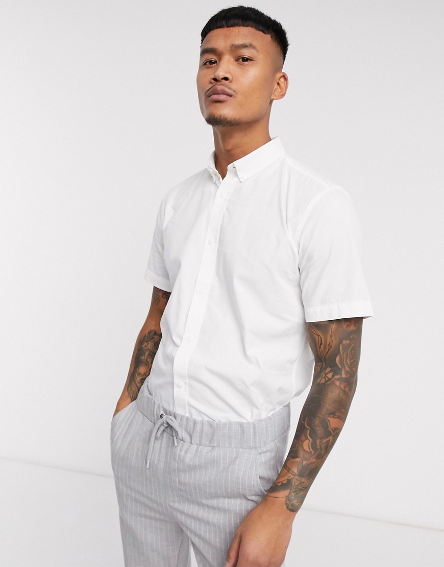 Bomuldsskjorte med stræk og korte ærmer fra Only & Sons-Hvid