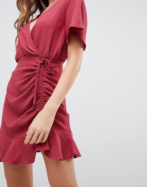 Boohoo angel sleeve ruched mini dress sale