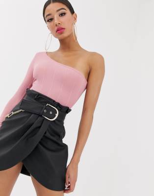 Boohoo bandage body with one shoulder in pink Pink