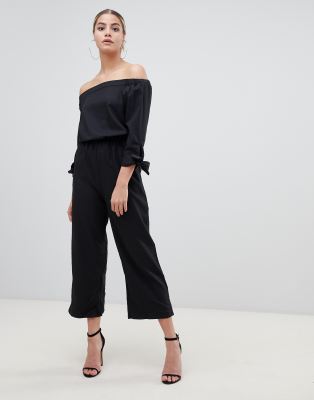 black bardot culotte jumpsuit